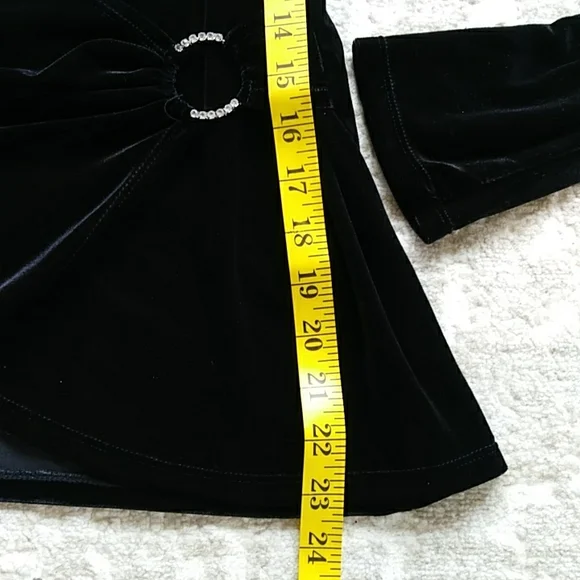 Elementz Faux Wrap Faux Rhinestone Velour Top S Black - Picture 9 of 9